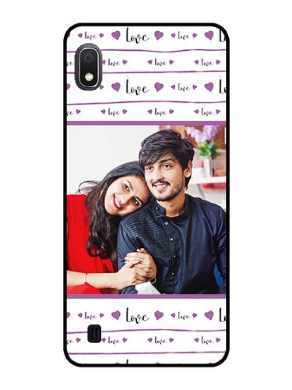 Custom Galaxy A10 Custom Glass Mobile Case - Couples Heart Design