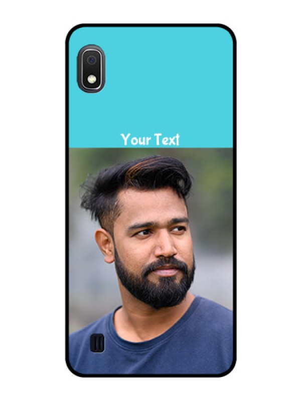 Custom Galaxy A10 Personalized Glass Phone Case - Simple Blue Color Design