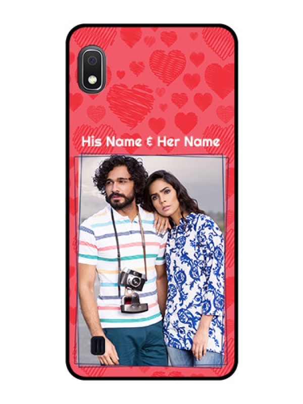 Custom Galaxy A10 Photo Printing on Glass Case - with Red Heart Symbols Design
