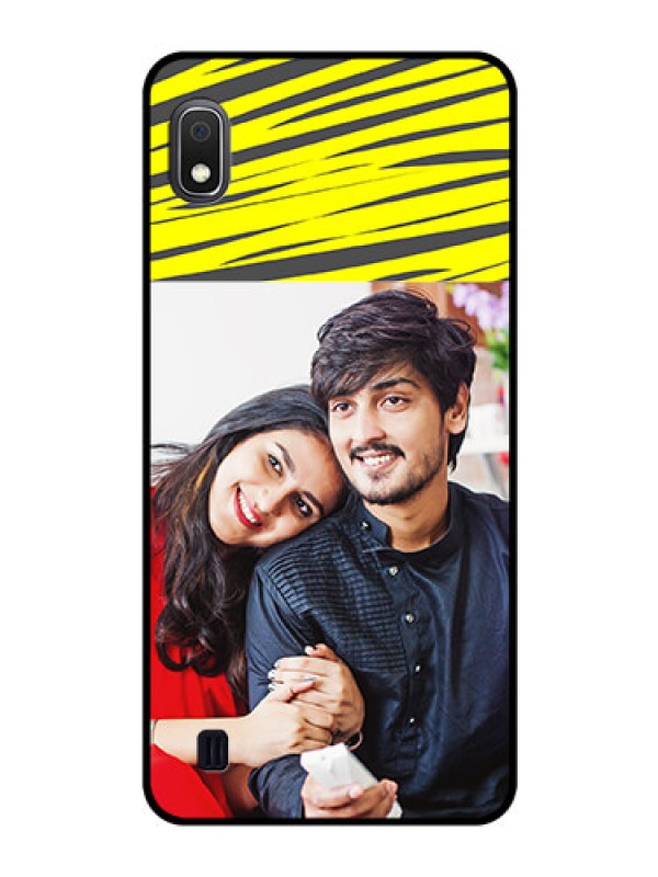 Custom Galaxy A10 Photo Printing on Glass Case - Yellow Abstract Design