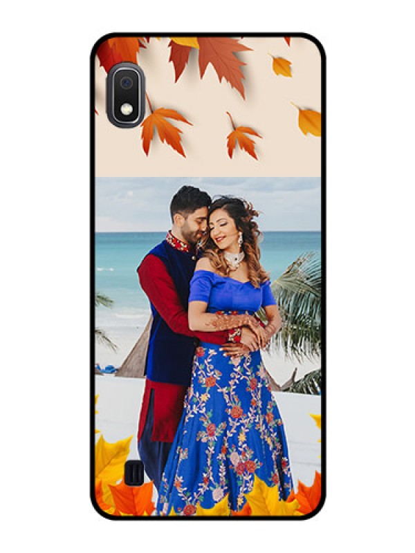 Custom Galaxy A10 Photo Printing on Glass Case - Autumn Maple Leaves Design