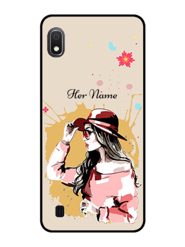Custom Galaxy A10 Photo Printing on Glass Case - Women with pink hat Design