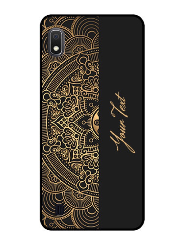 Custom Galaxy A10 Photo Printing on Glass Case - Mandala art with custom text Design