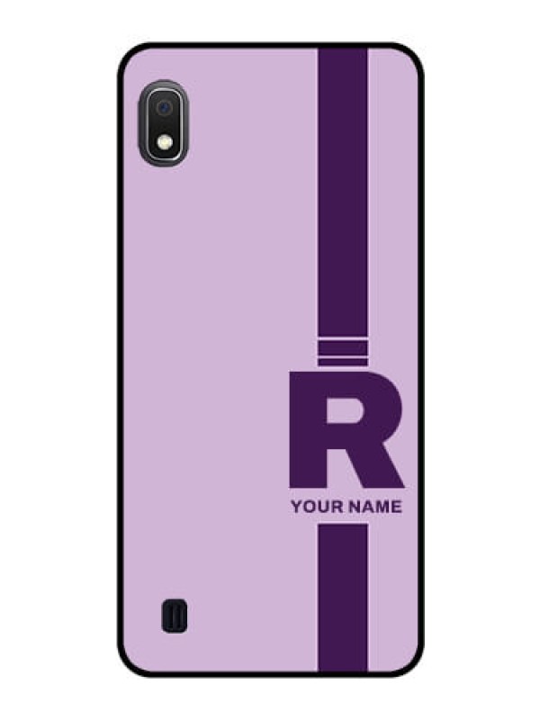 Custom Galaxy A10 Photo Printing on Glass Case - Simple dual tone stripe with name Design