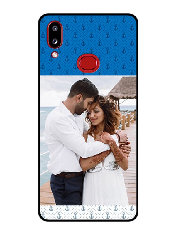 Custom Galaxy A10s Photo Printing on Glass Case - Blue Anchors Design