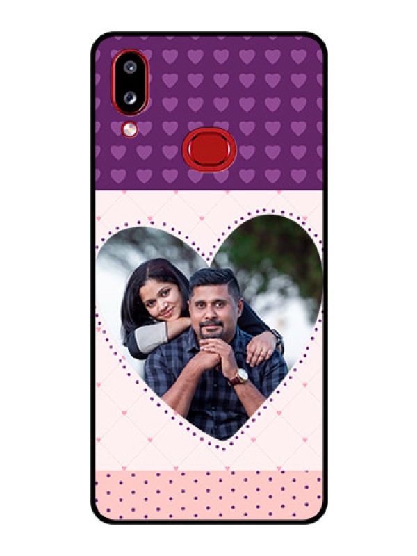 Custom Galaxy A10s Custom Glass Phone Case - Violet Love Dots Design