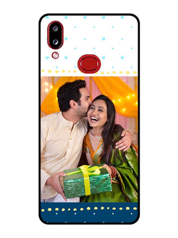 Custom Galaxy A10s Personalized Glass Phone Case - White and Blue Abstract Design