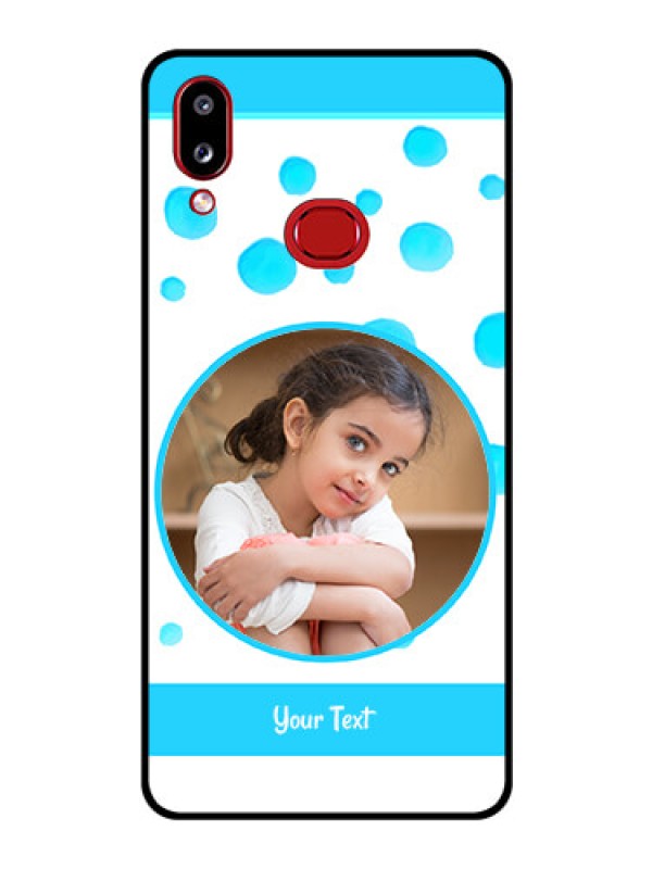 Custom Galaxy A10s Photo Printing on Glass Case - Blue Bubbles Pattern Design