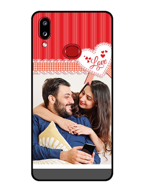 Custom Galaxy A10s Custom Glass Mobile Case - Red Love Pattern Design