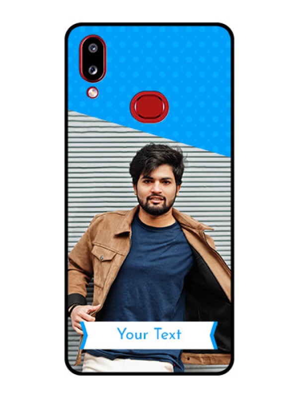 Custom Galaxy A10s Photo Printing on Glass Case - Simple Blue Color Design