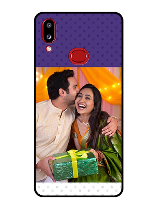 Custom Galaxy A10s Personalized Glass Phone Case - Violet Pattern Design