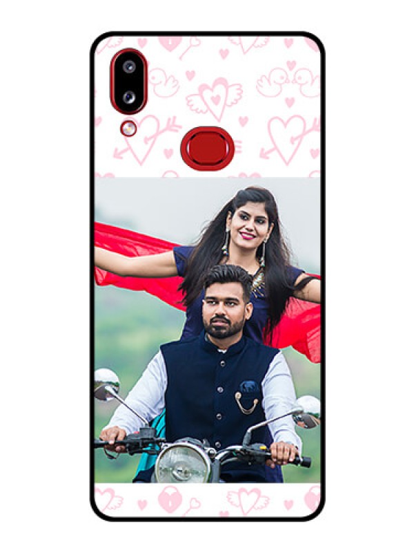 Custom Galaxy A10s Custom Glass Mobile Case - Pink Flying Heart Design