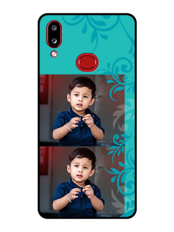 Custom Galaxy A10s Personalized Glass Phone Case - with Photo and Green Floral Design 