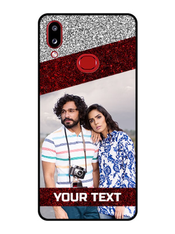 Custom Galaxy A10s Personalized Glass Phone Case - Image Holder with Glitter Strip Design