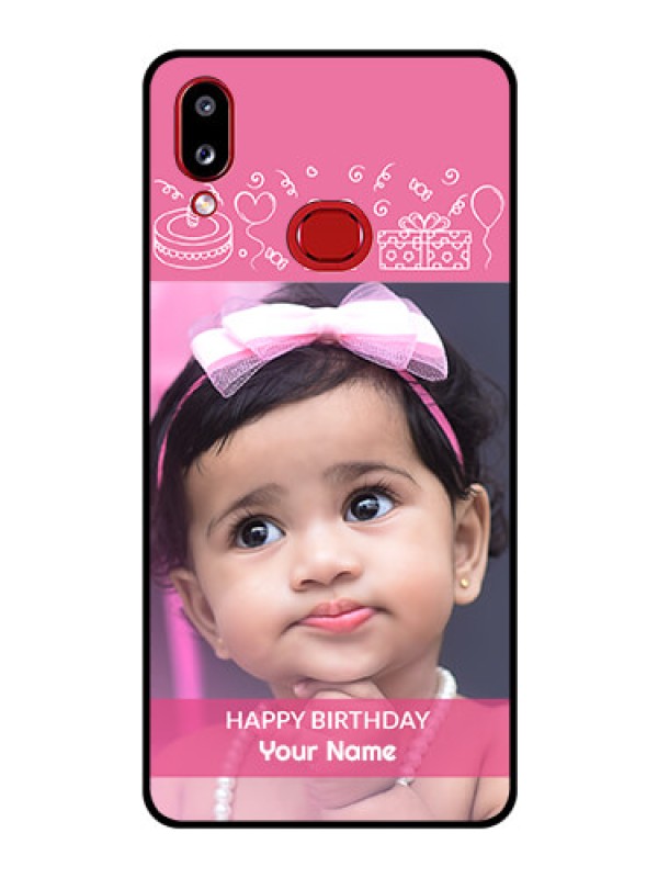 Custom Galaxy A10s Photo Printing on Glass Case - with Birthday Line Art Design
