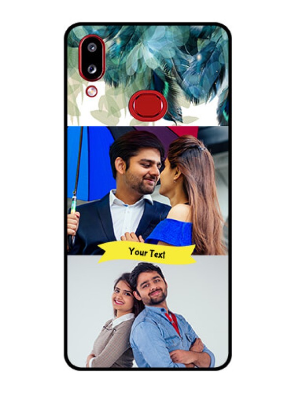 Custom Galaxy A10s Personalized Glass Phone Case - Image with Boho Peacock Feather Design