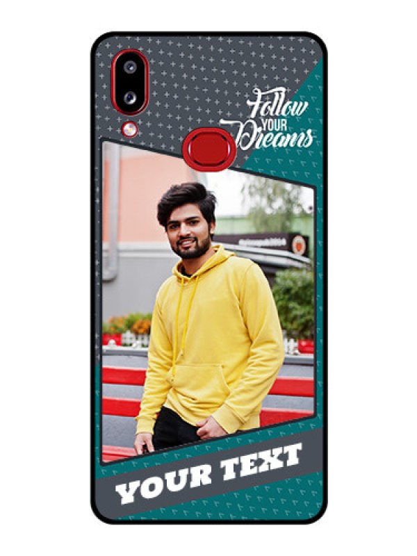 Custom Galaxy A10s Personalized Glass Phone Case - Background Pattern Design with Quote