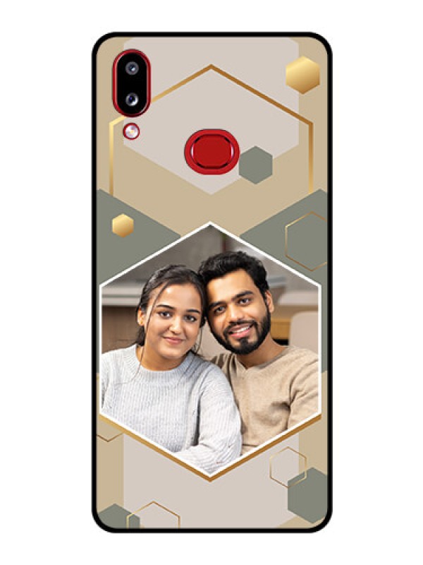 Custom Galaxy A10s Photo Printing on Glass Case - Stylish Hexagon Pattern Design