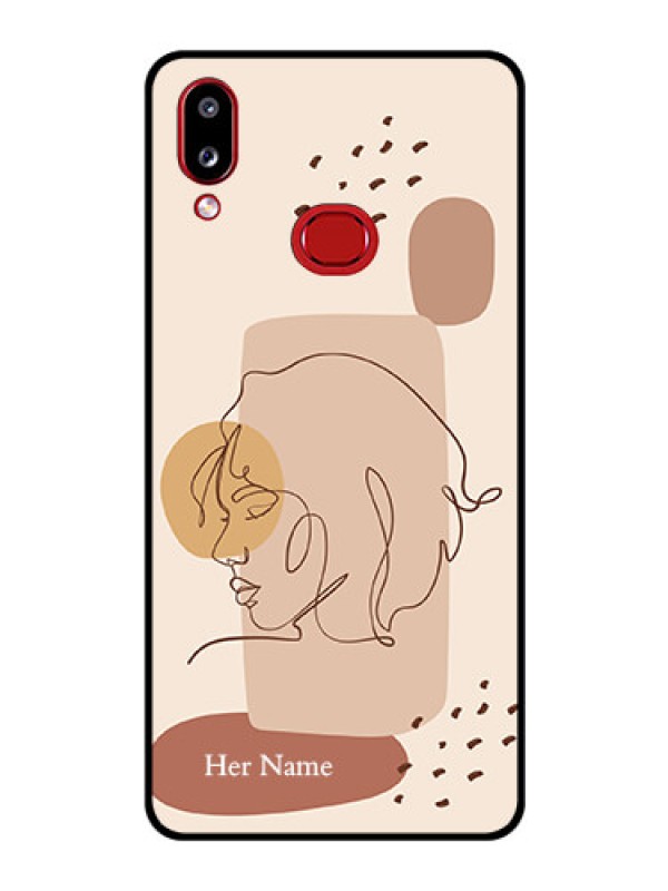 Custom Galaxy A10s Photo Printing on Glass Case - Calm Woman line art Design