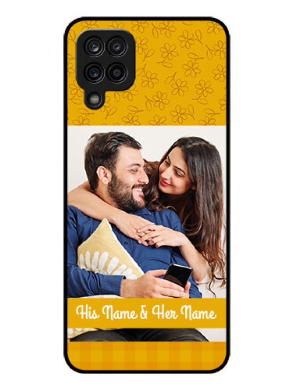 Custom Galaxy A12 Custom Glass Mobile Case - Yellow Floral Design