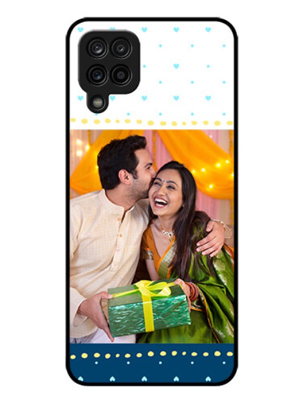 Custom Galaxy A12 Personalized Glass Phone Case - White and Blue Abstract Design