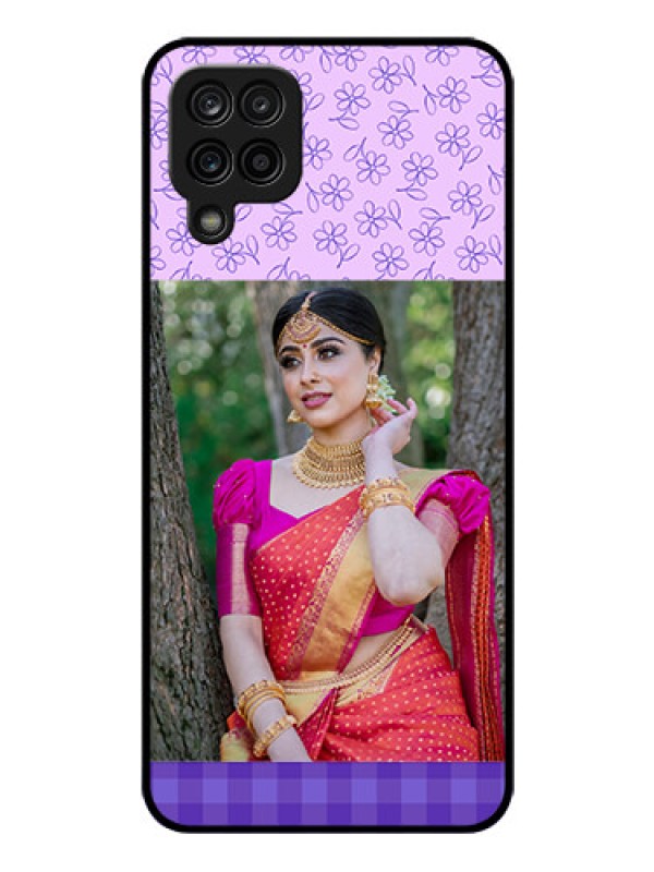 Custom Galaxy A12 Custom Glass Phone Case - Purple Floral Design