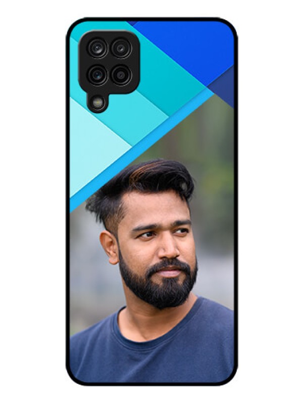Custom Galaxy A12 Custom Glass Phone Case - Blue Pattern Design