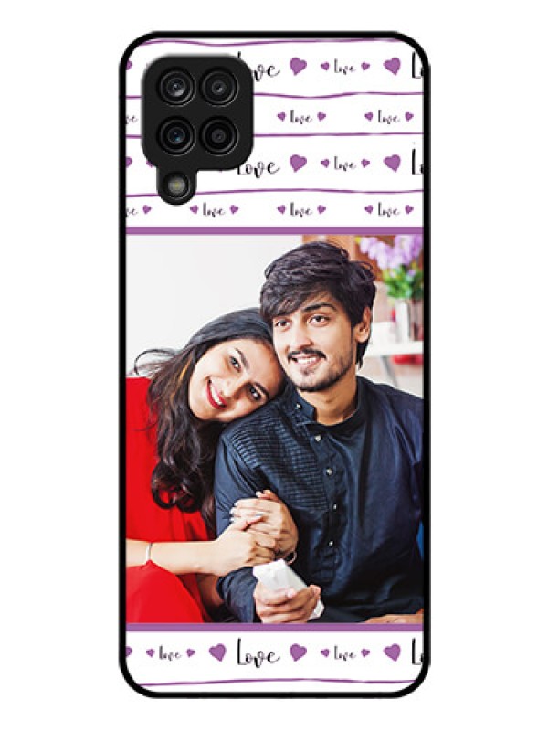 Custom Galaxy A12 Custom Glass Mobile Case - Couples Heart Design