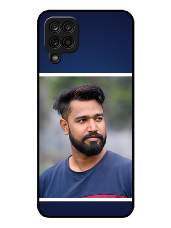 Custom Galaxy A12 Personalized Glass Phone Case - Simple Royal Blue Design