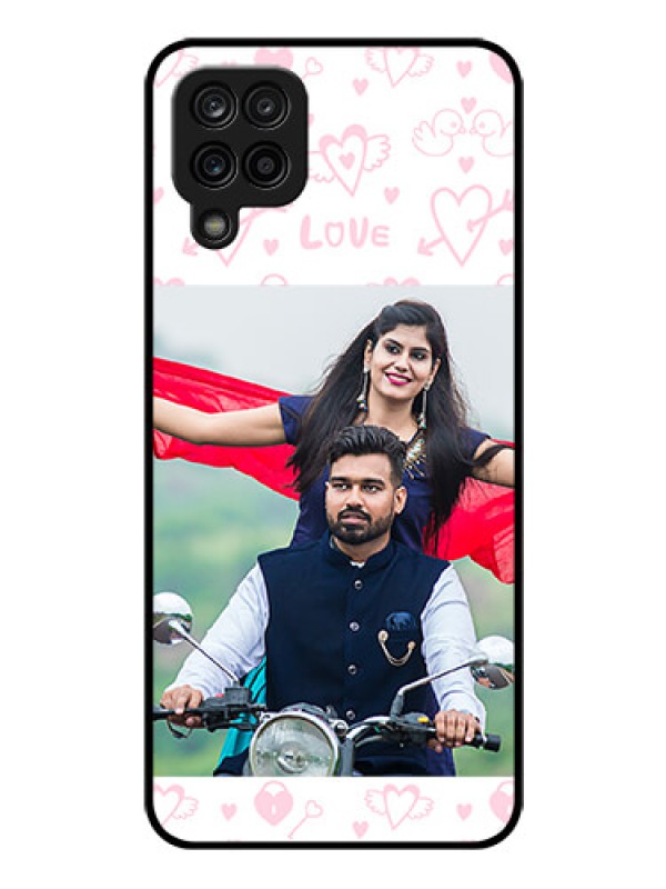Custom Galaxy A12 Custom Glass Mobile Case - Pink Flying Heart Design