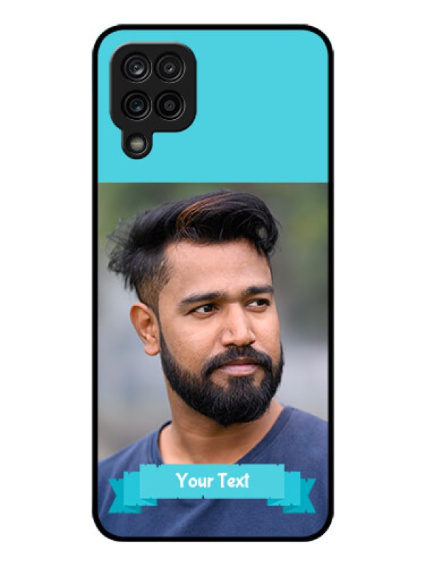Custom Galaxy A12 Personalized Glass Phone Case - Simple Blue Color Design