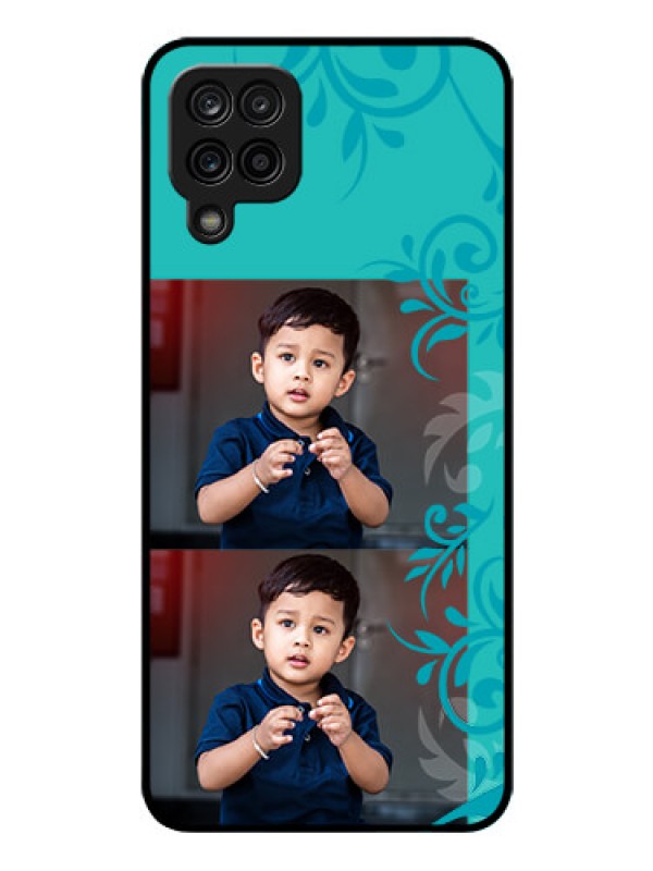 Custom Galaxy A12 Personalized Glass Phone Case - with Photo and Green Floral Design 