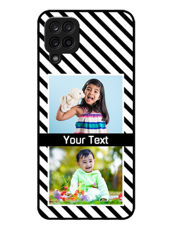 Custom Galaxy A12 Photo Printing on Glass Case - Black And White Stripes Design
