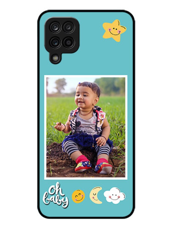 Custom Galaxy A12 Personalized Glass Phone Case - Smiley Kids Stars Design