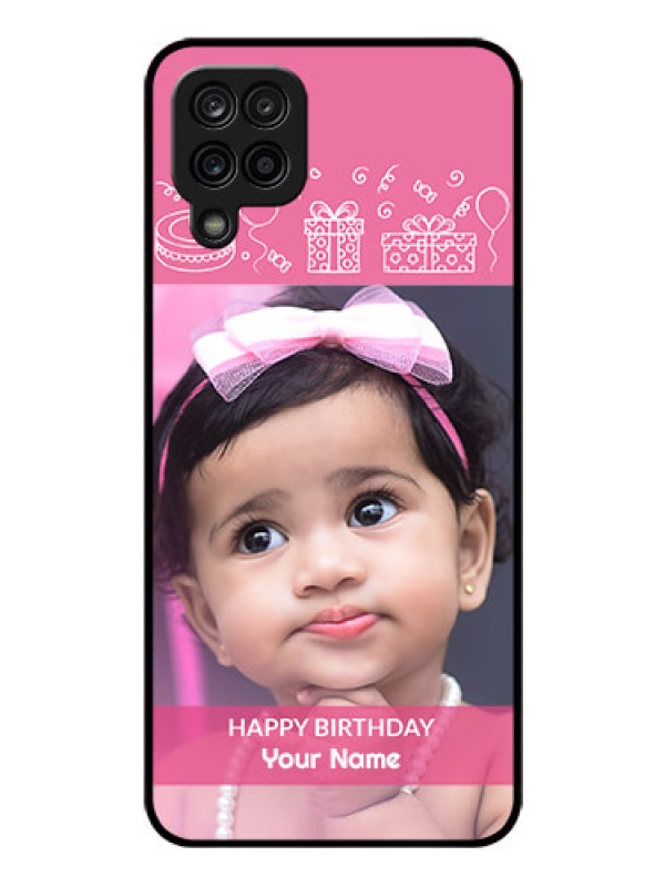 Custom Galaxy A12 Photo Printing on Glass Case - with Birthday Line Art Design