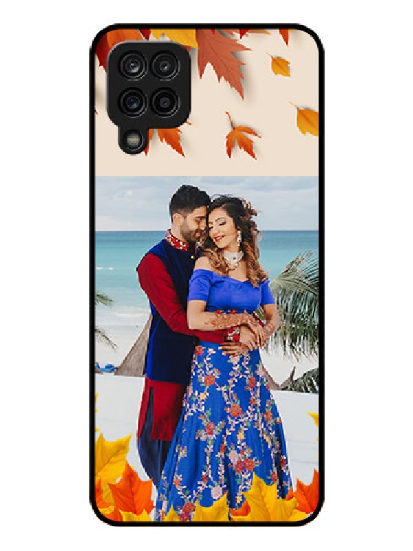Custom Galaxy A12 Photo Printing on Glass Case - Autumn Maple Leaves Design