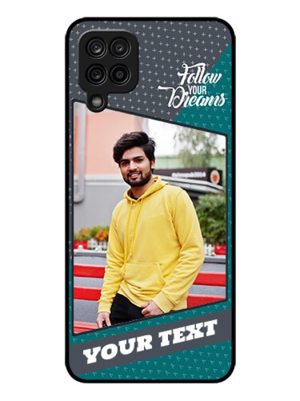 Custom Galaxy A12 Personalized Glass Phone Case - Background Pattern Design with Quote