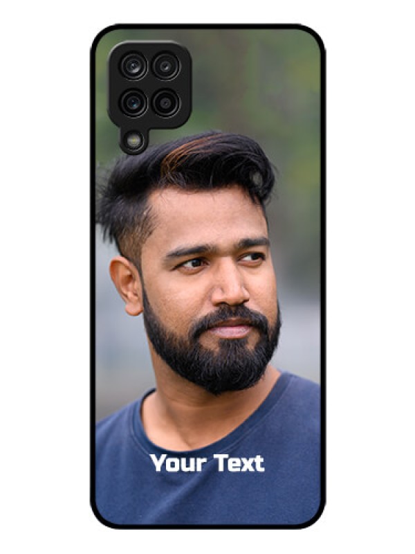 Custom Galaxy A12 Glass Mobile Cover: Photo with Text