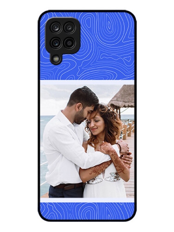 Custom Galaxy A12 Custom Glass Mobile Case - Curved line art with blue and white Design