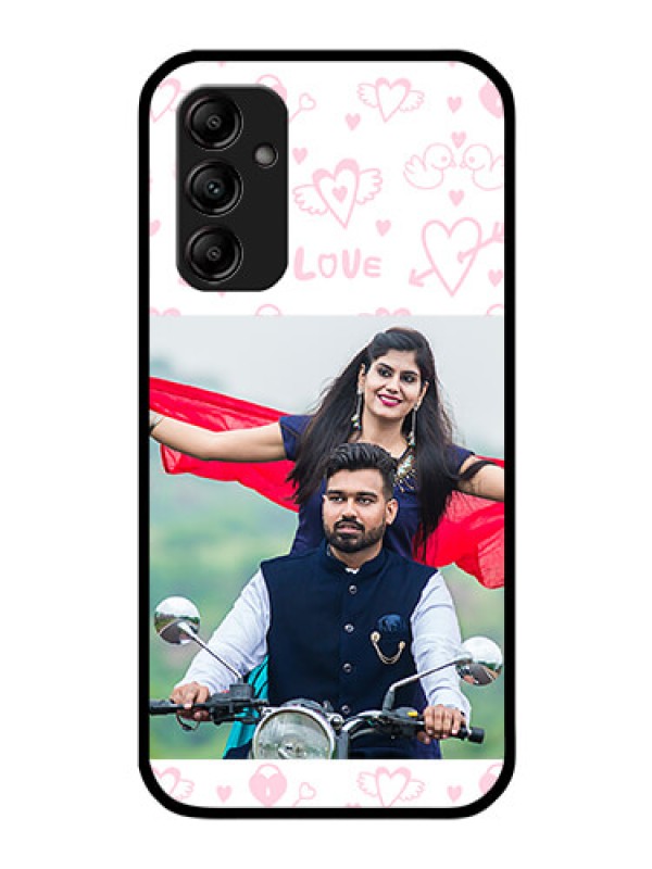 Custom Galaxy A14 4G Custom Glass Mobile Case - Pink Flying Heart Design