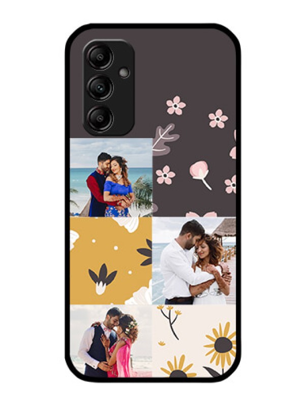 Custom Galaxy A14 4G Photo Printing on Glass Case - 3 Images with Floral Design
