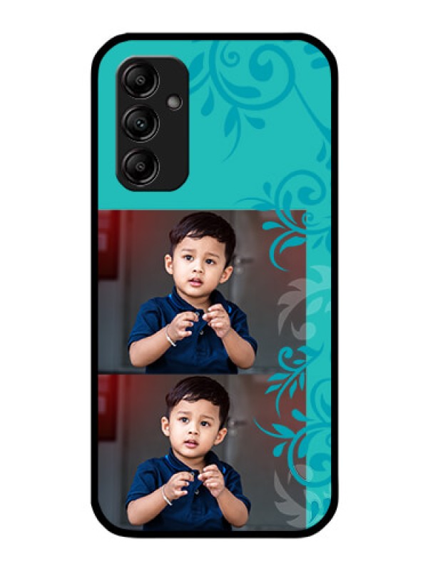 Custom Galaxy A14 5G Personalized Glass Phone Case - with Photo and Green Floral Design
