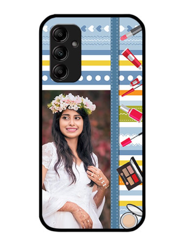 Custom Galaxy A14 5G Personalized Glass Phone Case - Makeup Icons Design