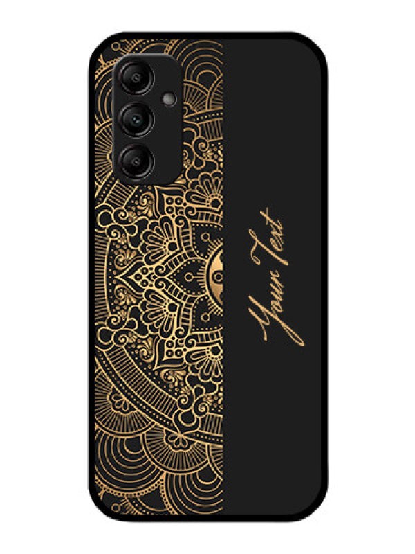 Custom Galaxy A14 Photo Printing on Glass Case - Mandala art with custom text Design