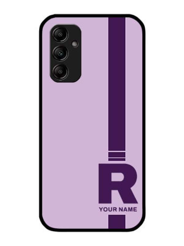 Custom Galaxy A14 Photo Printing on Glass Case - Simple dual tone stripe with name Design