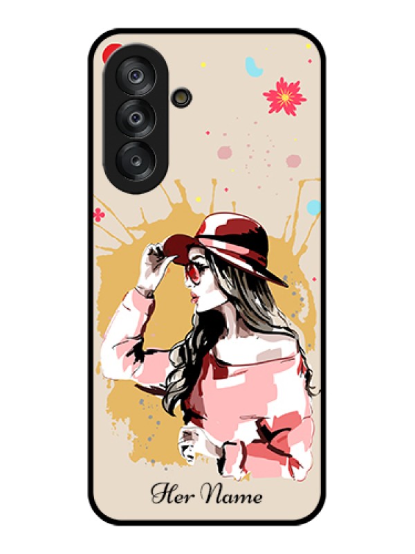 Custom Galaxy A17 5G Custom Glass Phone Case - Women With Pink Hat Design
