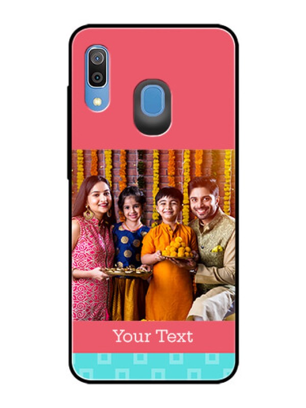 Custom Samsung Galaxy A20 Personalized Glass Phone Case  - Peach & Blue Color Design