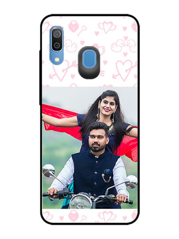 Custom Samsung Galaxy A20 Custom Glass Mobile Case  - Pink Flying Heart Design