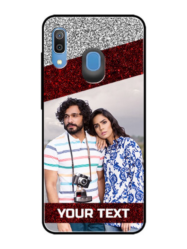 Custom Samsung Galaxy A20 Personalized Glass Phone Case  - Image Holder with Glitter Strip Design