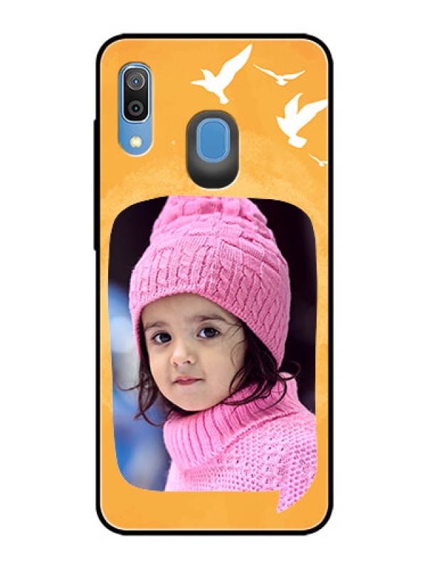 Custom Samsung Galaxy A20 Personalized Glass Phone Case  - Water Color Design with Bird Icons